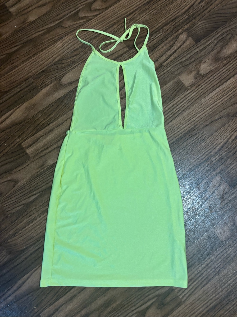 Daisy * Woman Highlighter YELLOW Body Con Halter Top Mini Dress *Large.